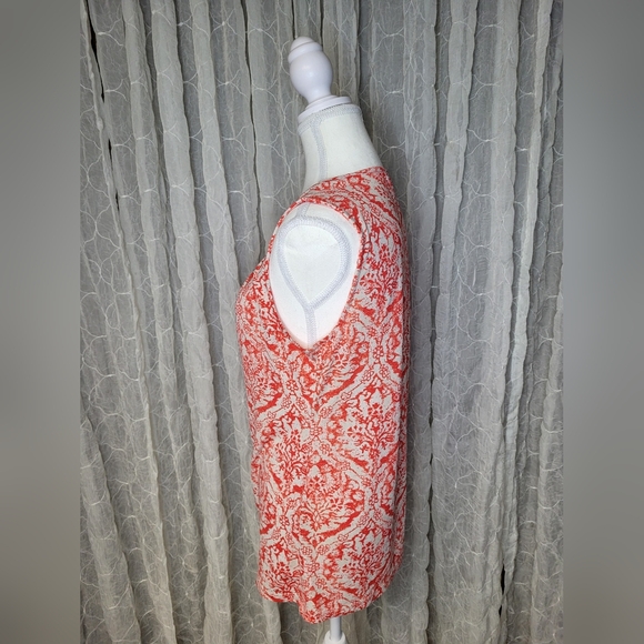 Ann Taylor Coral Orange and Cream Patterned Boho Topical Blouse - Picture 2 of 4
